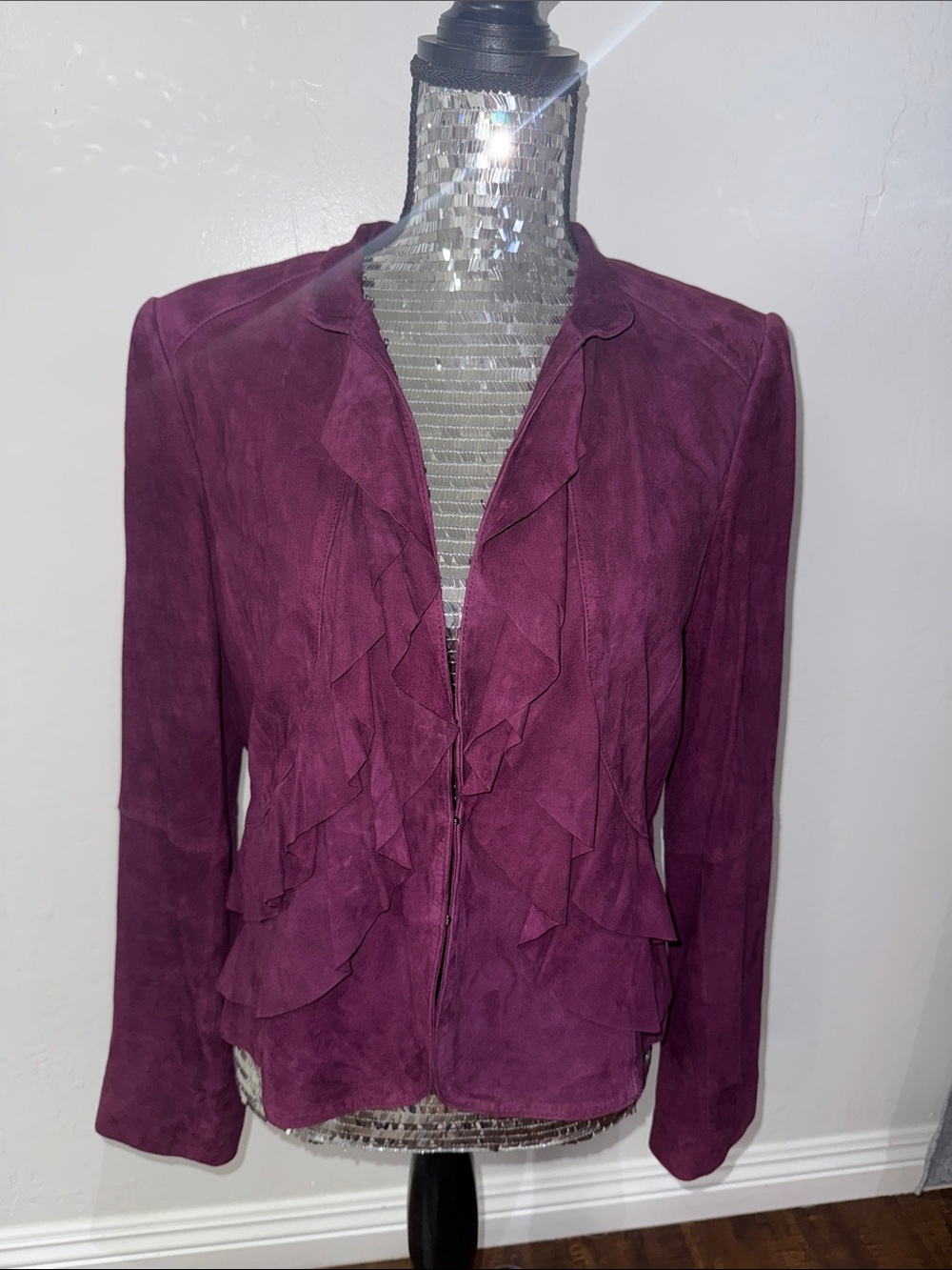 White House Black Market Plum Suede Ruffle Blazer